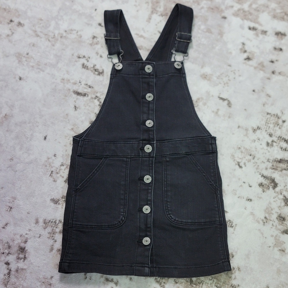 OshKosh B'gosh‎ Black Denim Overall Skirt Kids Size 5 Button Front Skirtalls